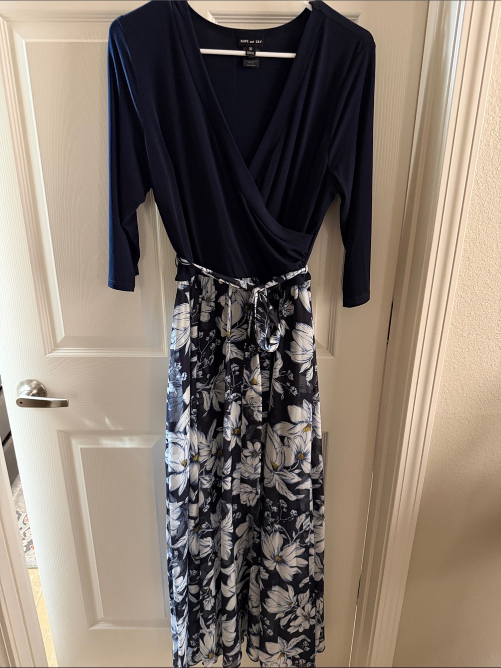 Knit & Co. Navy Floral Wrap Maxi Dress